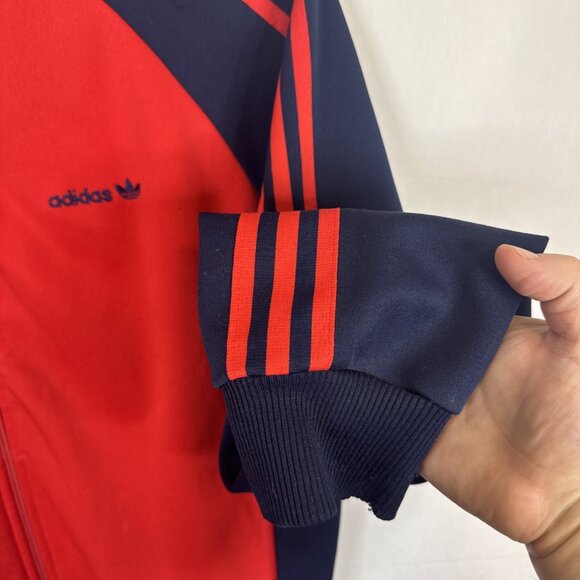 70s–80s Adidas Taiwan Trefoil Track Jacket L Fits M Rare Collector Navy Blue Red - Picture 2 of 7